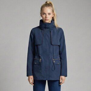 Windbreaker Jacket Parka Navy Lightweight Stand-up Collar